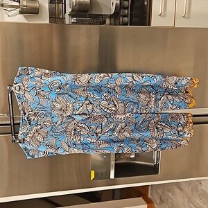 💕TRINA TURK💕 100% Silk Pajama Pants ~ Blue Tropical Botanical Print Large NWT